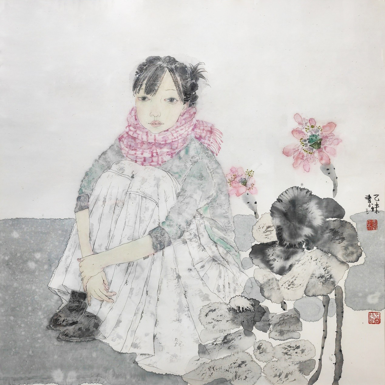 《少女与荷花》